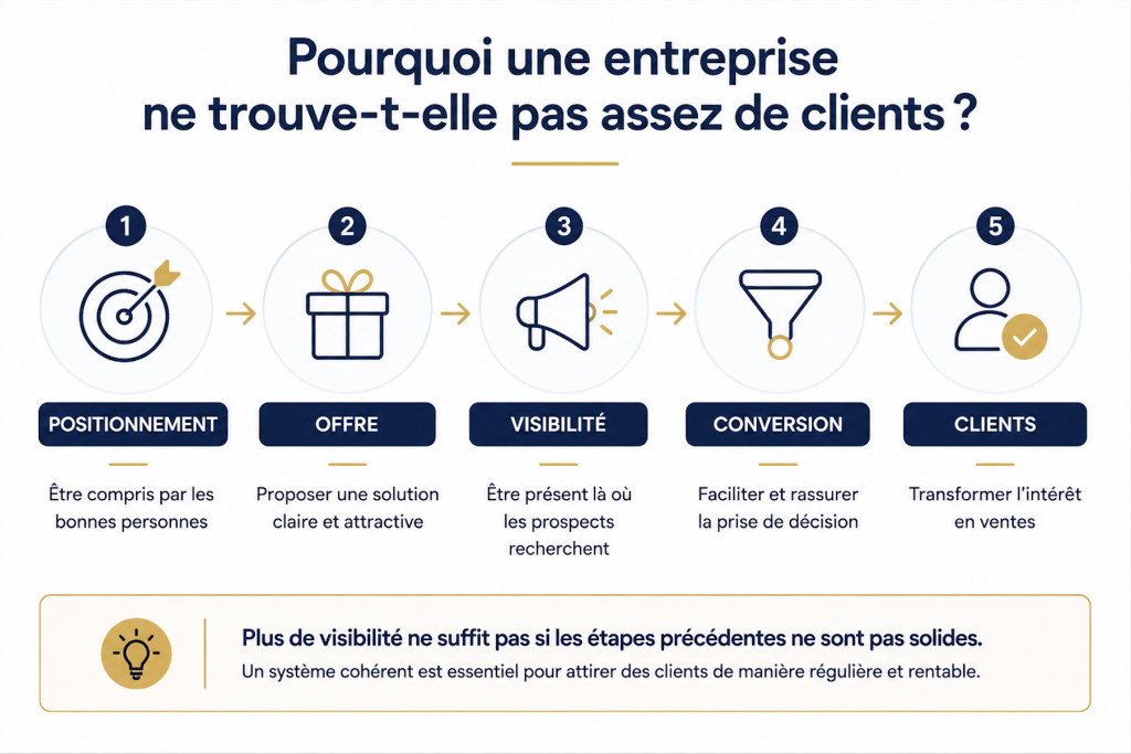 Les étapes pour attirer des clients : positionnement, offre, visibilité et conversion